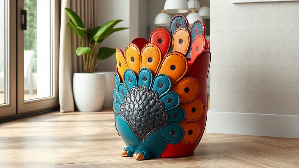 peacock design pu trash can